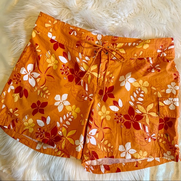 VTG Tropical Orange Floral Beach Shorts - Picture 5 of 10